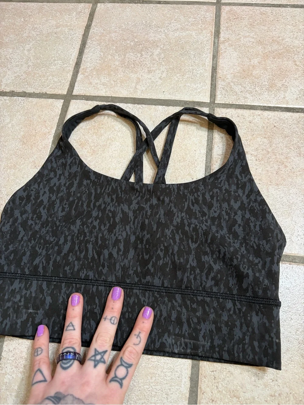 Lululemon Energy Longline Bra Medium Support, B-D Leopard Camo Deep Coal Multi 6